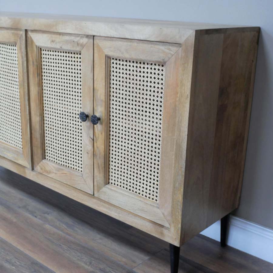 Mango Wood & Rattan Sideboard with Iron Legs - 8944 - Uneeka